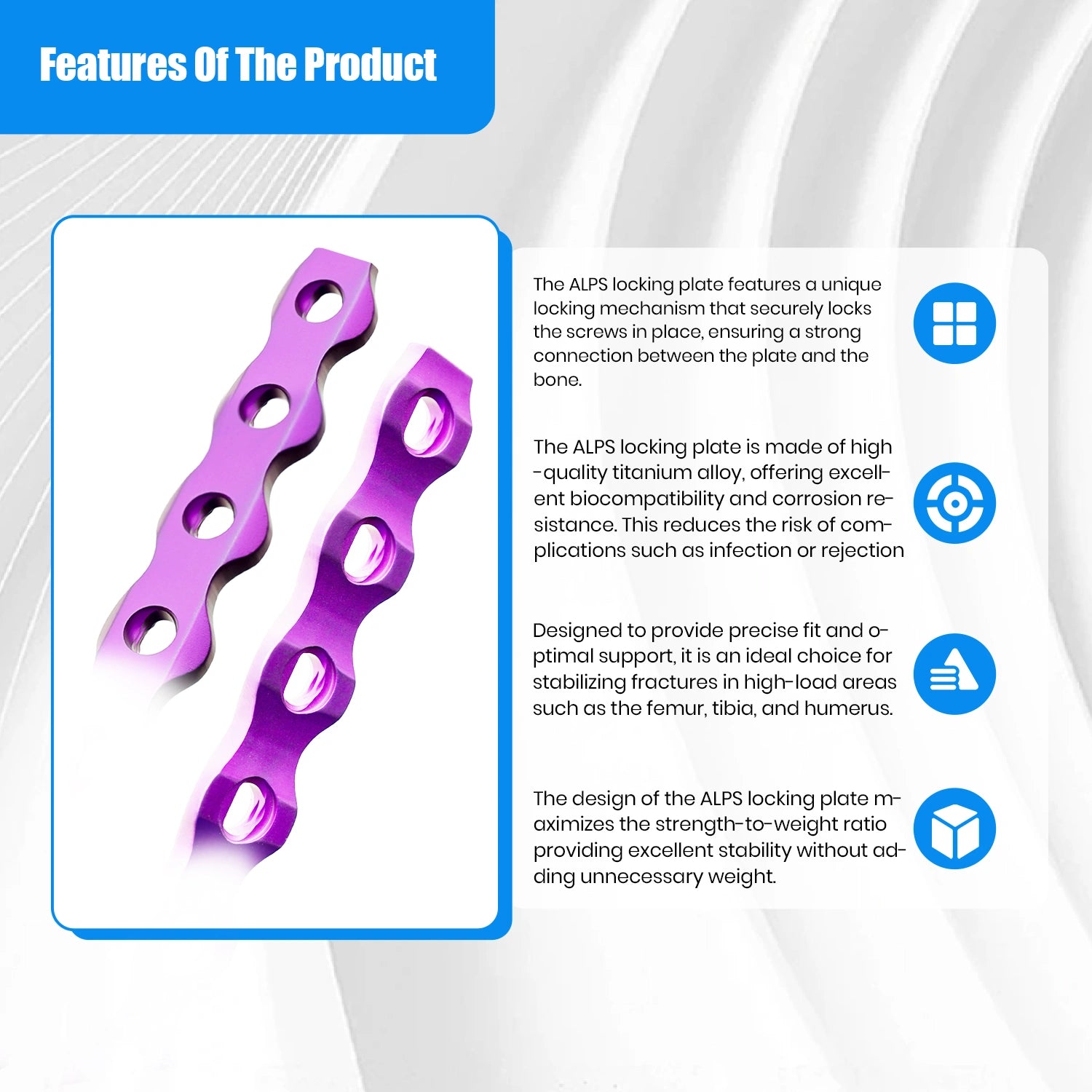 Veterinary 3.2mm ALPS Titanium Alloy Locking Plate with 22, 23, or 26 Holes - xcvet.com