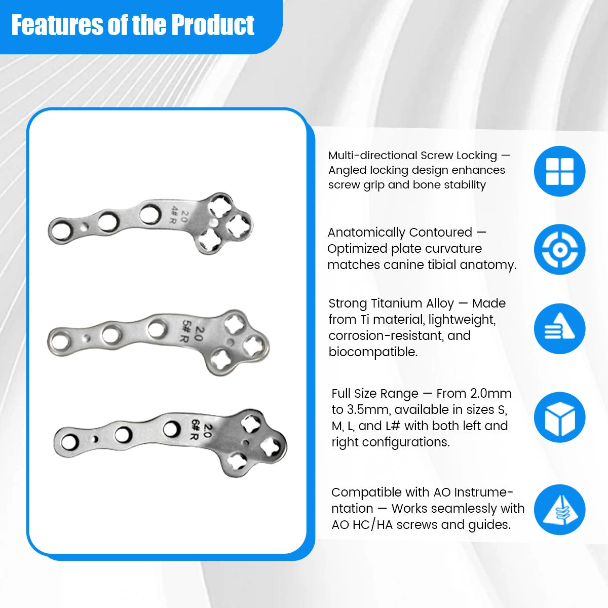 2.0mm Veterinary Titanium Multi-Axial Locking TPLO Plate for Tibial Fixation - xcvet.com