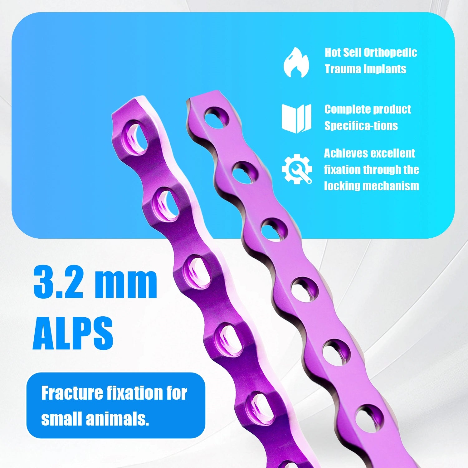 Veterinary 3.2mm ALPS Titanium Alloy Locking Plate with 22, 23, or 26 Holes - xcvet.com