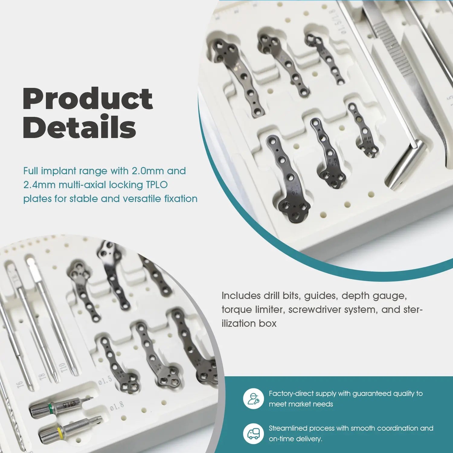 Small Animals 2.0/2.4mm Titanium TPLO Instrument Set with Multi-Axial Locking - xcvet.com