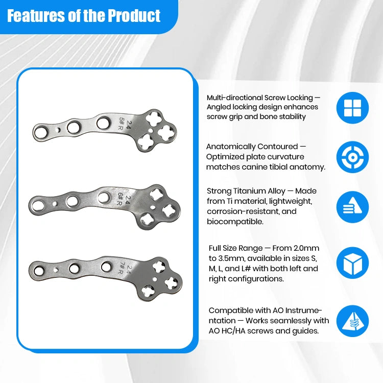 Veterinary TPLO Plate Dog 2.4mm Titanium Multi-Axial Locking Type for Canine Surgery - xcvet.com