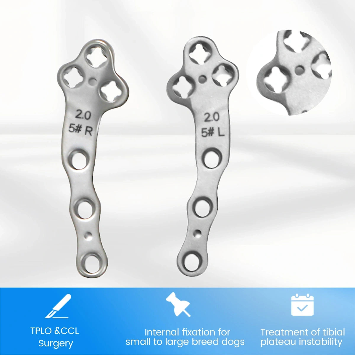 2.0mm Veterinary Titanium Multi-Axial Locking TPLO Plate for Tibial Fixation - xcvet.com