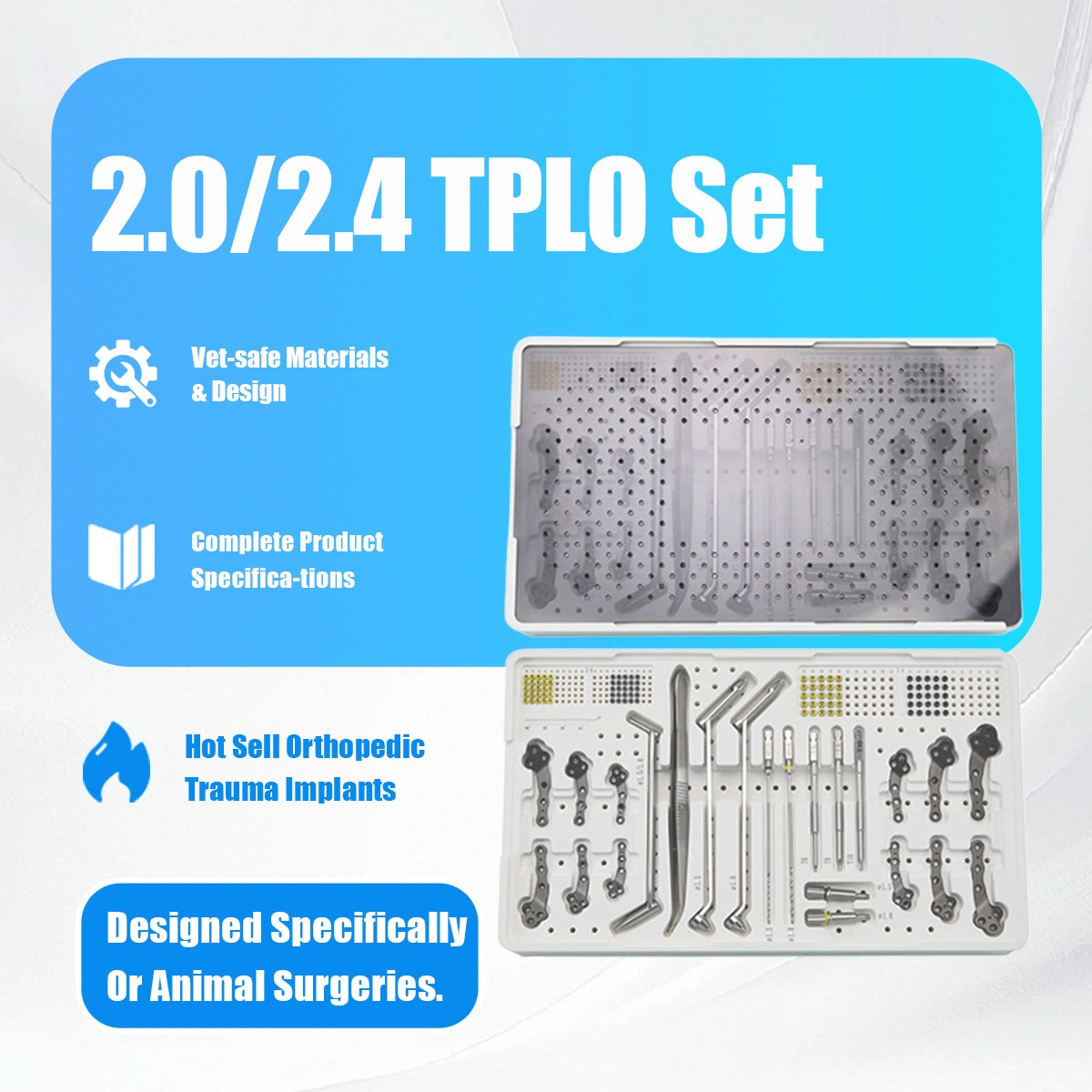 Small Animals 2.0/2.4mm Titanium TPLO Instrument Set with Multi-Axial Locking