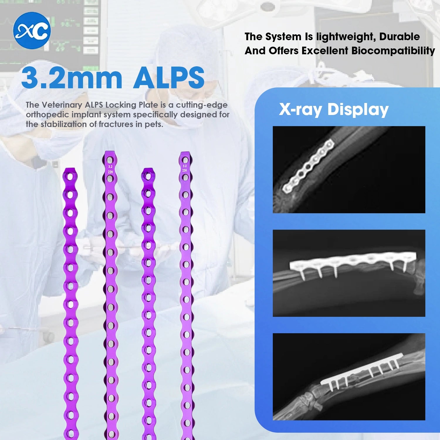 Veterinary 3.2mm ALPS Titanium Alloy Locking Plate with 22, 23, or 26 Holes - xcvet.com
