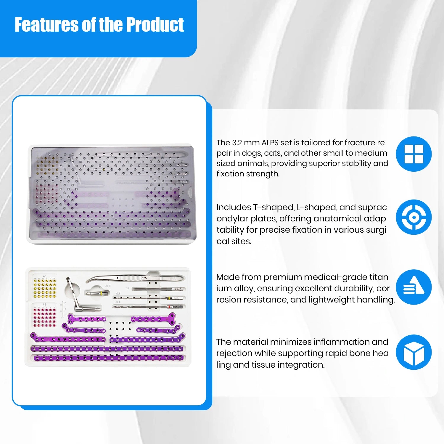 3.2mm ALPS Veterinary Titanium Instrument Set with Bone Plates and Screws