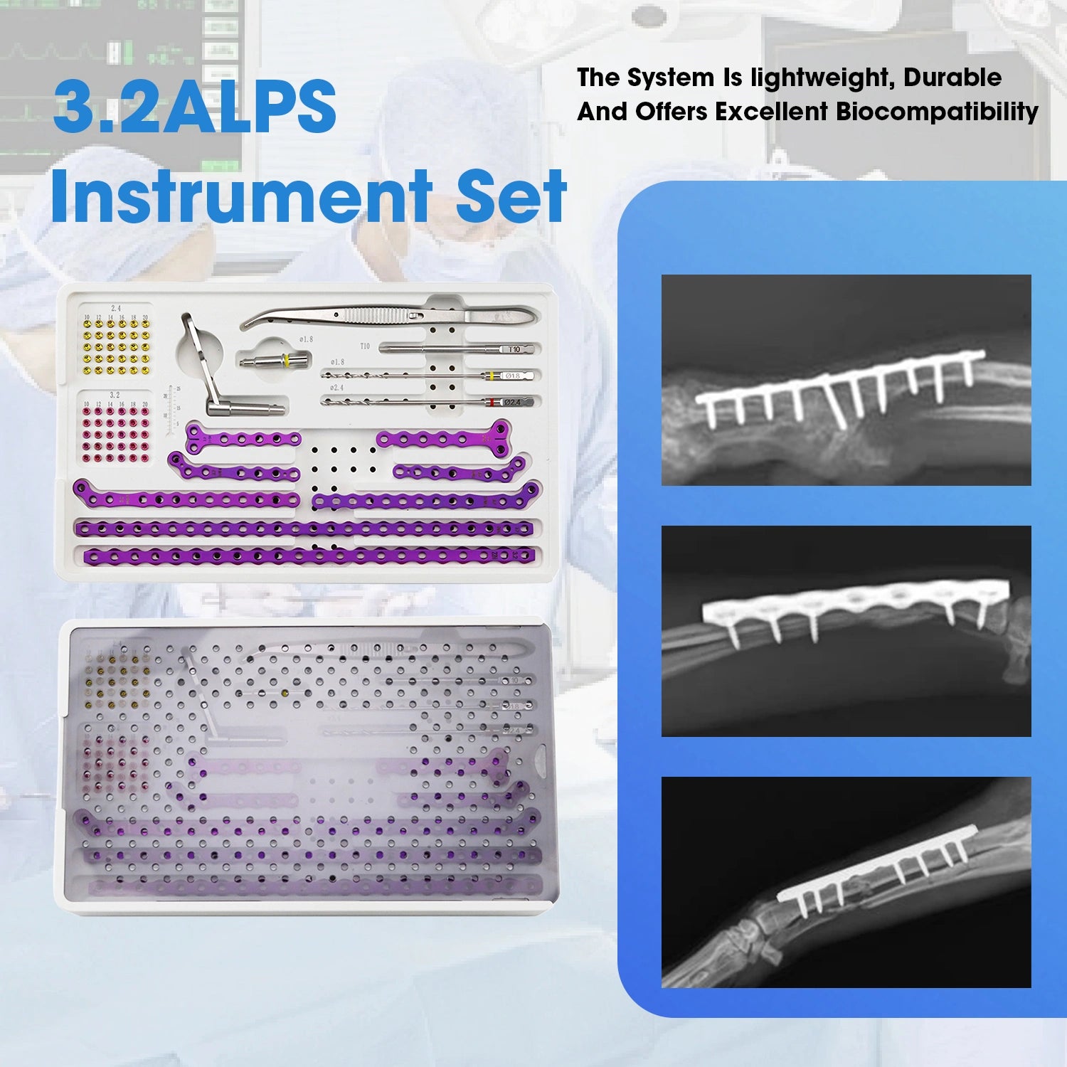 3.2mm ALPS Veterinary Titanium Instrument Set with Bone Plates and Screws