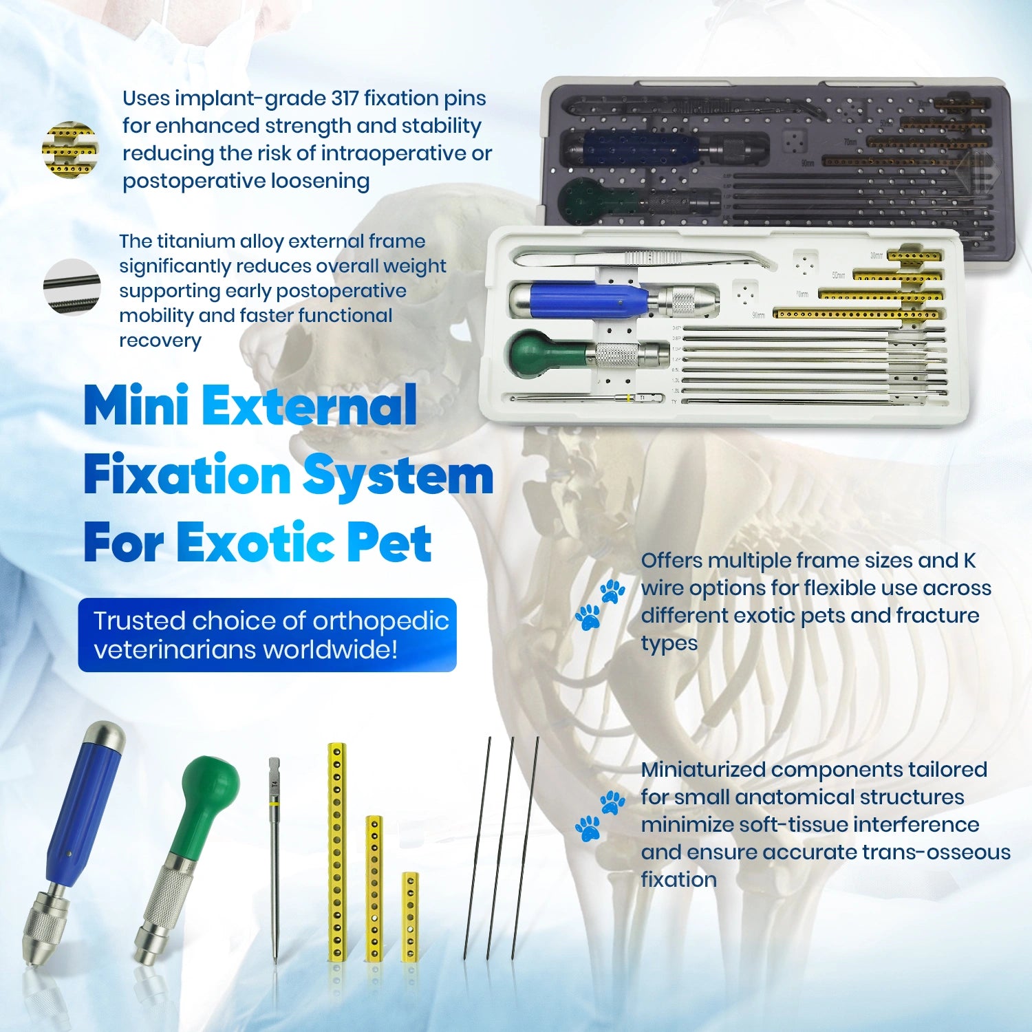 Mini External Fixation System Pet Surgical Instruments for Exotic Pets (Birds, Reptiles & Small Mammals)