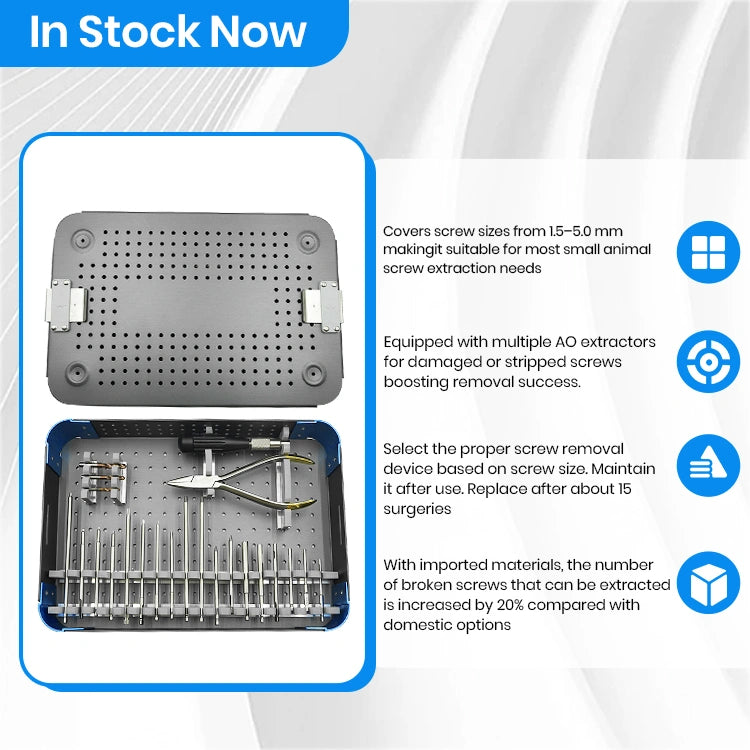 Veterinary Orthopedic Broken Screw Removal Instrument Set for Removal of Broken or Stripped Screws