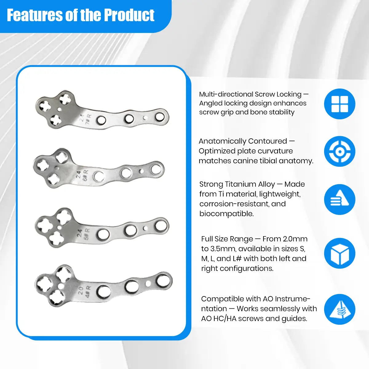 2.0mm Titanium Multi-Axial Locking TPLO Plate for Tibial Plateau Leveling in Small & Large Dogs