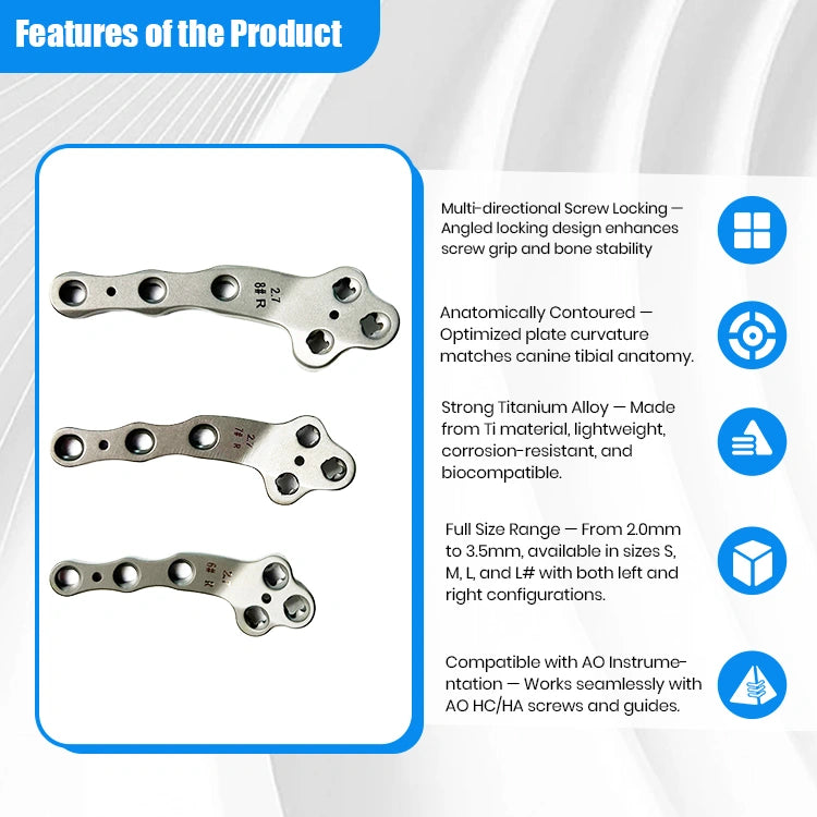 Canine 2.7mm Titanium Multi-Axial TPLO Plate for Stable Knee Reconstruction - xcvet.com