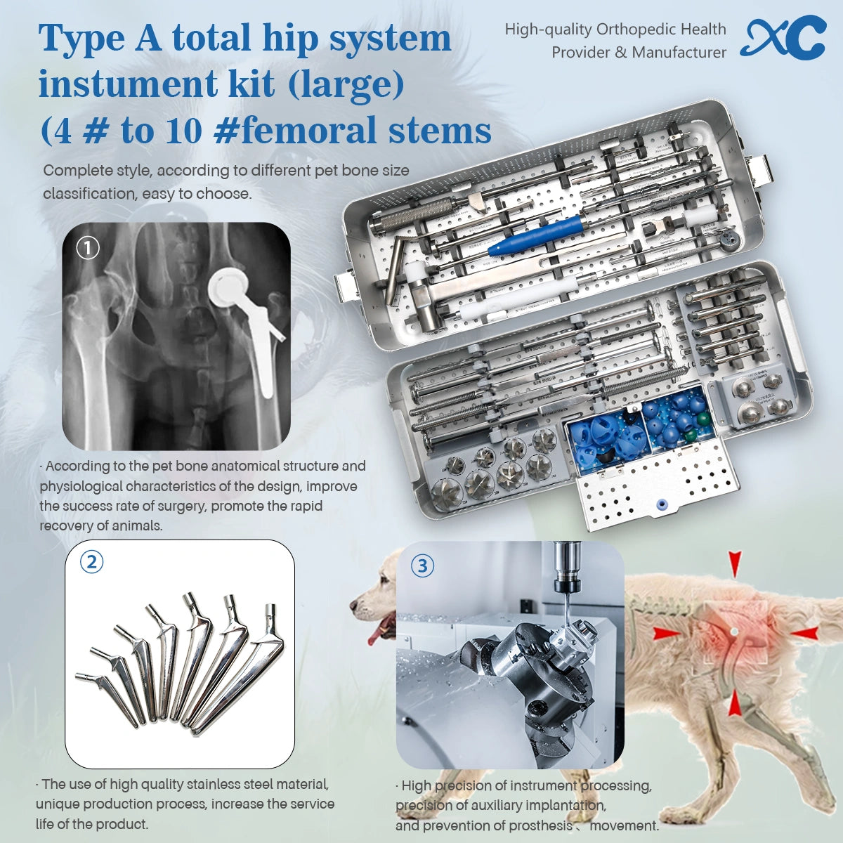 Veterinary Orthopedic Hip Arthroplasty Surgical Instrument System for Large Pets