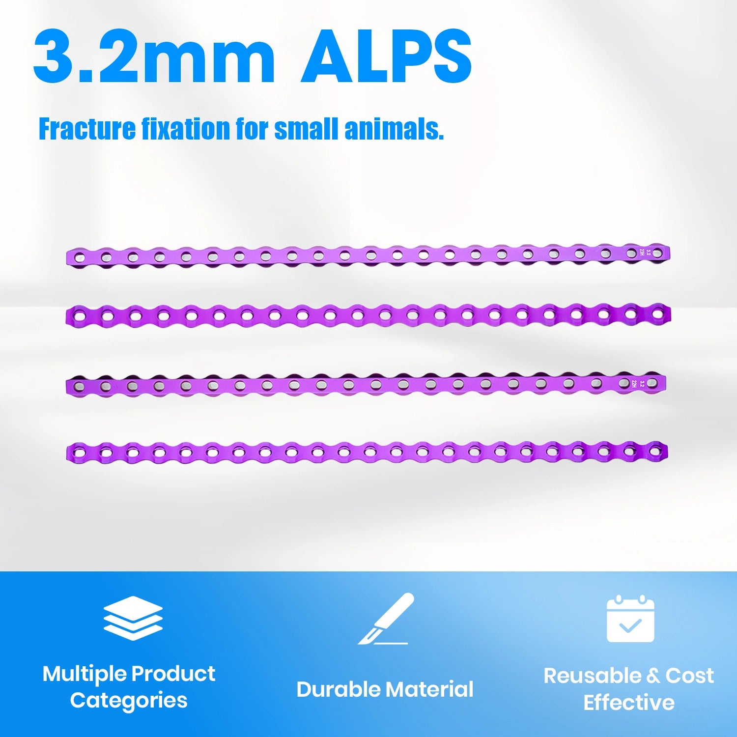 Veterinary 3.2mm ALPS Titanium Alloy Locking Plate with 22, 23, or 26 Holes - xcvet.com