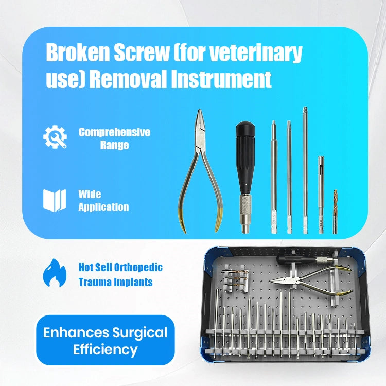Veterinary Orthopedic Broken Screw Removal Instrument Set for Removal of Broken or Stripped Screws