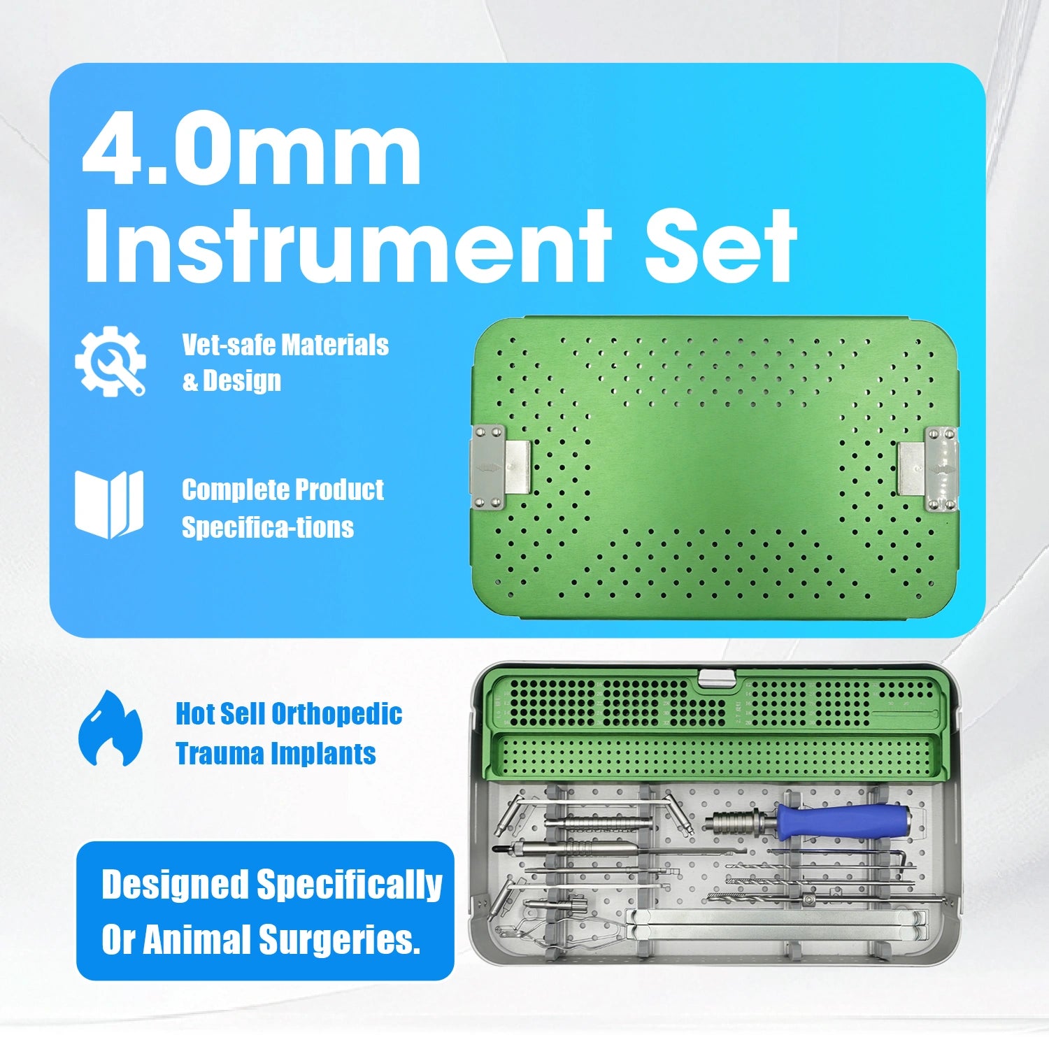 Veterinary 4.0mm Surgical Instrument Set Precision Tools Large Dog Clinical Use