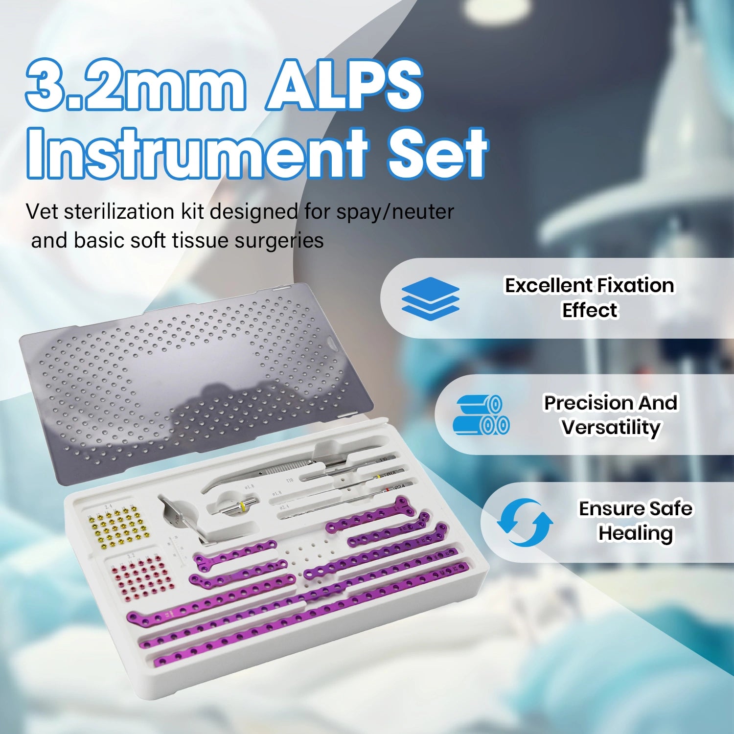 3.2mm ALPS Veterinary Titanium Instrument Set with Bone Plates and Screws