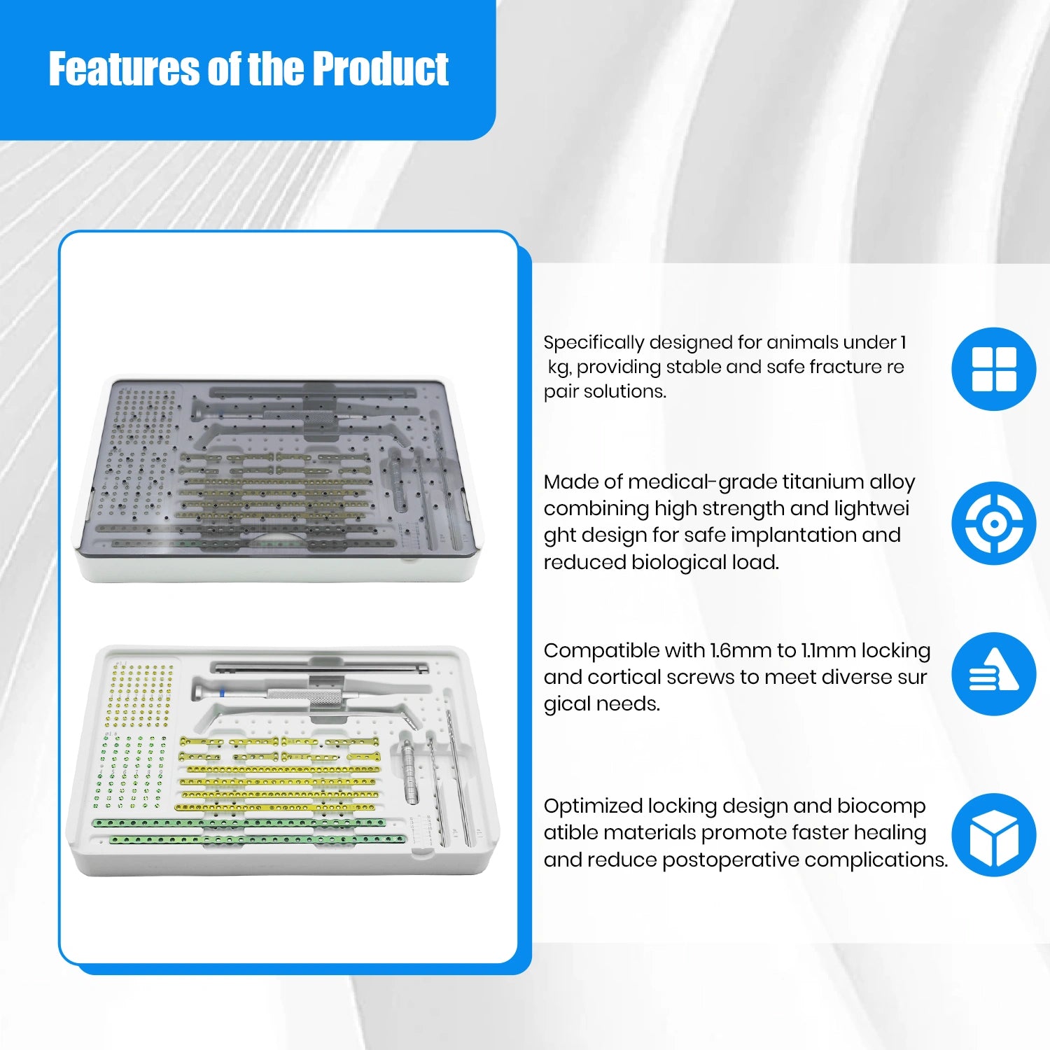 Veterinary ALPS Mini Locking Plate System With 1.6mm Stem Locking Screw